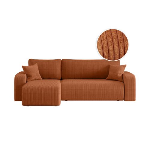 Canapé D'angle Alya Convertible Et Réversible 4 Places En Velours Cotelé - Terracotta