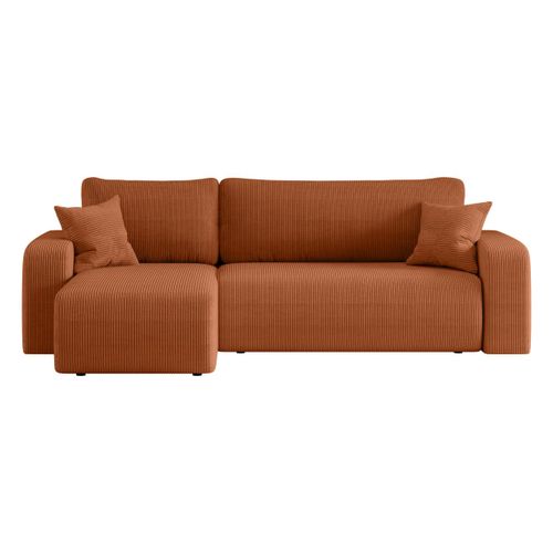 Canapé D'angle Alya Convertible Et Réversible 4 Places En Velours Cotelé - Terracotta
