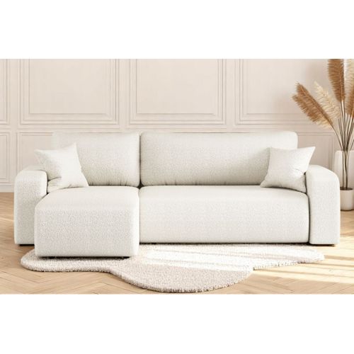 Canapé D'angle Alya Convertible Et Réversible 4 Places En Tissu Bouclette - Blanc