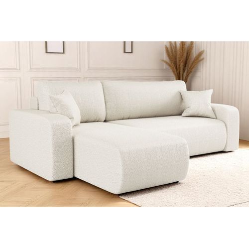 Canapé D'angle Alya Convertible Et Réversible 4 Places En Tissu Bouclette - Blanc