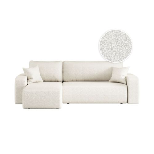 Canapé D'angle Alya Convertible Et Réversible 4 Places En Tissu Bouclette - Blanc