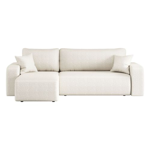 Canapé D'angle Alya Convertible Et Réversible 4 Places En Tissu Bouclette - Blanc