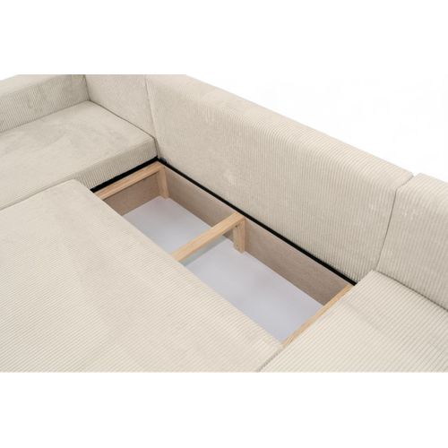 Canapé D'angle Alya Panoramique Convertible 6 Places En Velours Cotelé - Beige