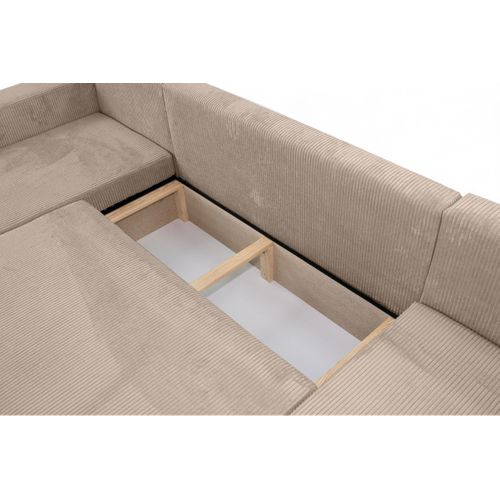 Canapé D'angle Alya Panoramique Convertible 6 Places En Velours Cotelé - Taupe