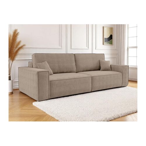 Canapé Droit 3 Places Farah Convertible En Velours Côtelé - Taupe