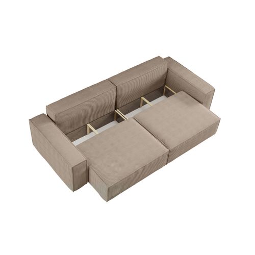 Canapé Droit 3 Places Farah Convertible En Velours Côtelé - Taupe