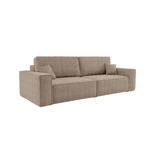 Canapé Droit 3 Places Farah Convertible En Velours Côtelé - Taupe