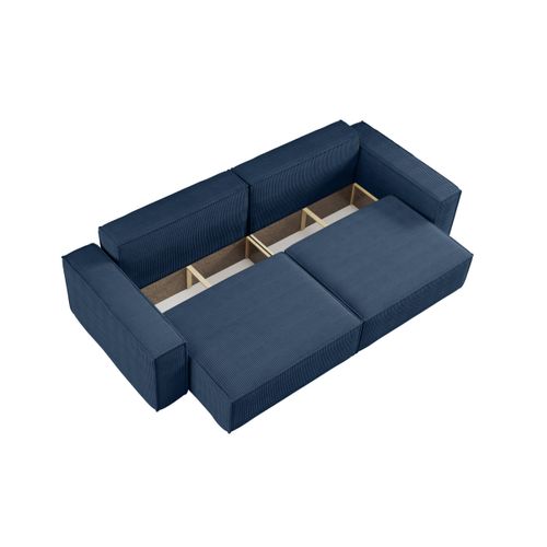 Canapé Droit 3 Places Farah Convertible En Velours Côtelé - Bleu Foncé