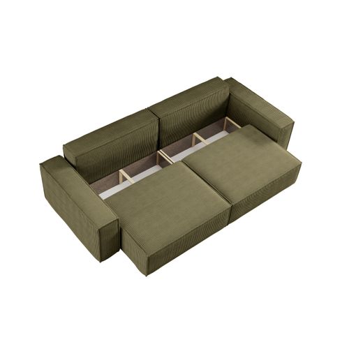 Canapé Droit 3 Places Farah Convertible En Velours Côtelé - Vert Kaki