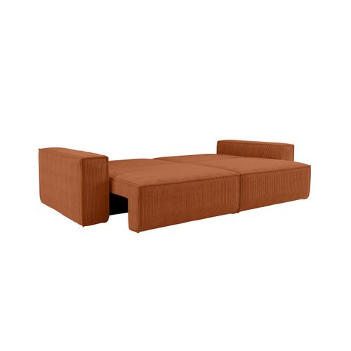 Canapé Droit 3 Places Farah Convertible En Velours Côtelé - Terracotta