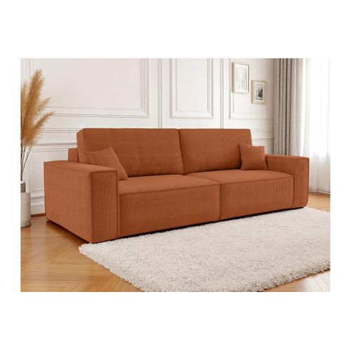 Canapé Droit 3 Places Farah Convertible En Velours Côtelé - Terracotta