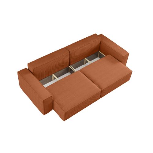 Canapé Droit 3 Places Farah Convertible En Velours Côtelé - Terracotta