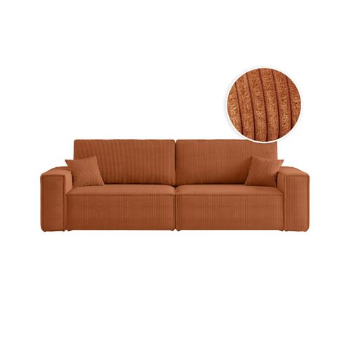Canapé Droit 3 Places Farah Convertible En Velours Côtelé - Terracotta