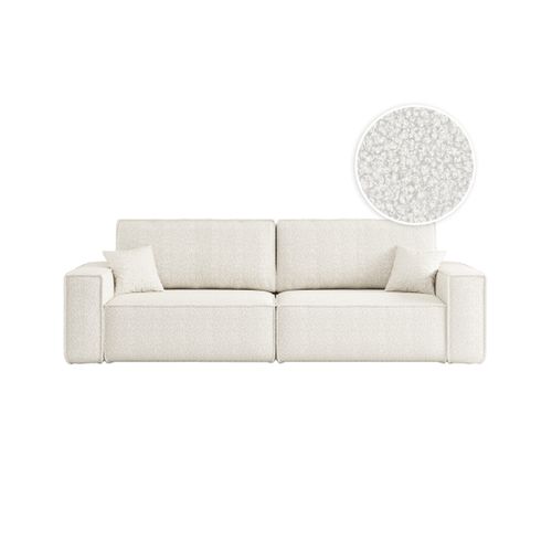 Canapé Droit 3 Places Farah Convertible En Tissu Bouclette - Blanc