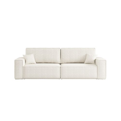 Canapé Droit 3 Places Farah Convertible En Tissu Bouclette - Blanc