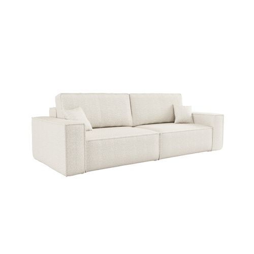 Canapé Droit 3 Places Farah Convertible En Tissu Bouclette - Blanc