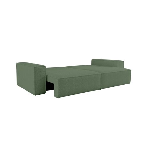 Canapé Droit 3 Places Farah Convertible En Tissu Bouclette - Vert