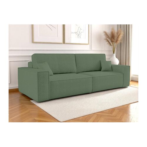 Canapé Droit 3 Places Farah Convertible En Tissu Bouclette - Vert