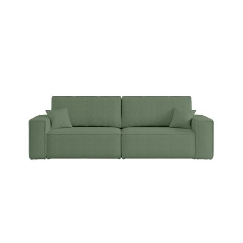 Canapé Droit 3 Places Farah Convertible En Tissu Bouclette - Vert
