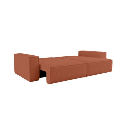 Canapé Droit 3 Places Farah Convertible En Tissu Bouclette - Terracotta