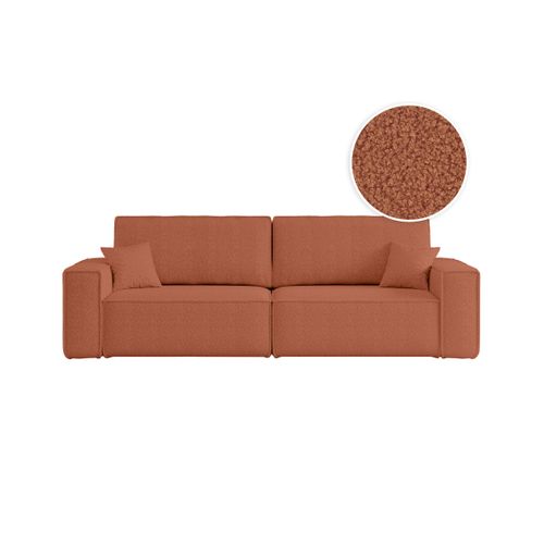 Canapé Droit 3 Places Farah Convertible En Tissu Bouclette - Terracotta
