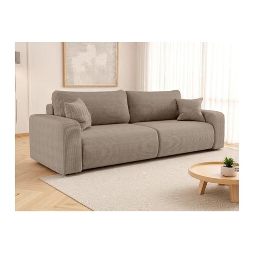 Canapé Droit 3 Places Alya Convertible En Velours Côtelé - Taupe