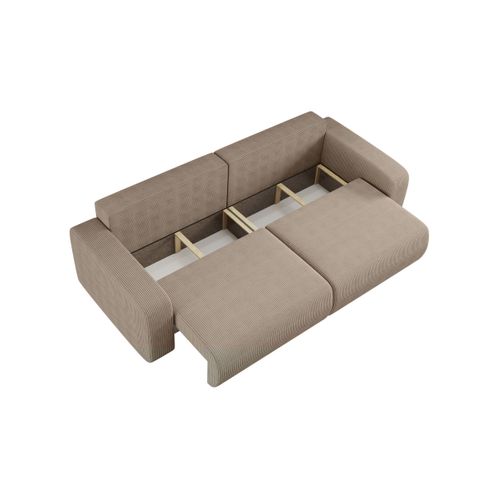 Canapé Droit 3 Places Alya Convertible En Velours Côtelé - Taupe
