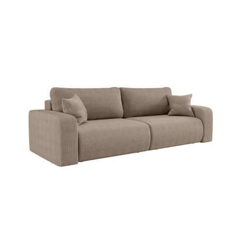 Canapé Droit 3 Places Alya Convertible En Velours Côtelé - Taupe