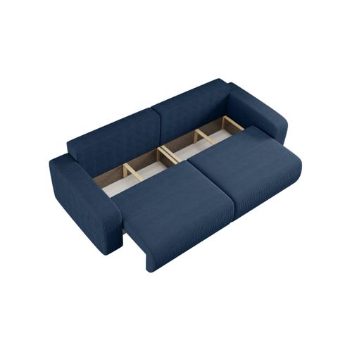 Canapé Droit 3 Places Alya Convertible En Velours Côtelé - Bleu Foncé