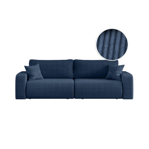Canapé Droit 3 Places Alya Convertible En Velours Côtelé - Bleu Foncé
