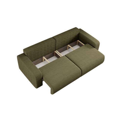 Canapé Droit 3 Places Alya Convertible En Velours Côtelé - Vert Kaki