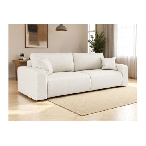 Canapé Droit 3 Places Alya Convertible En Tissu Bouclette - Blanc