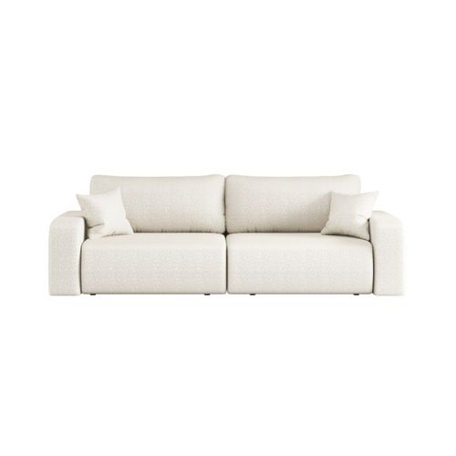Canapé Droit 3 Places Alya Convertible En Tissu Bouclette - Blanc