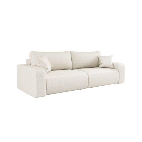 Canapé Droit 3 Places Alya Convertible En Tissu Bouclette - Blanc