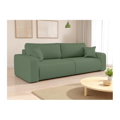 Canapé Droit 3 Places Alya Convertible En Tissu Bouclette - Vert