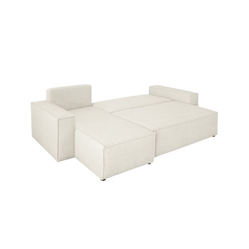 Canapé Farah D'angle Réversible Et Convertible 4 Places En Tissu Bouclette - Blanc