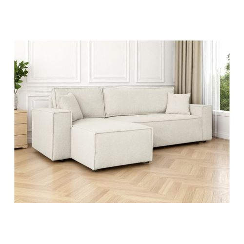 Canapé Farah D'angle Réversible Et Convertible 4 Places En Tissu Bouclette - Blanc