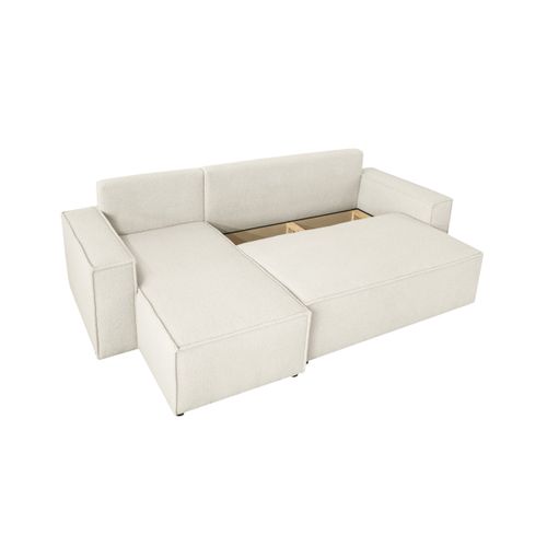 Canapé Farah D'angle Réversible Et Convertible 4 Places En Tissu Bouclette - Blanc