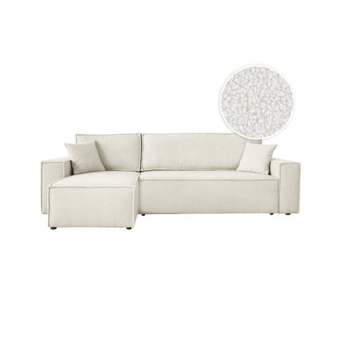 Canapé Farah D'angle Réversible Et Convertible 4 Places En Tissu Bouclette - Blanc