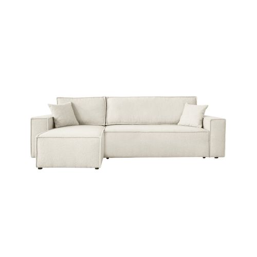 Canapé Farah D'angle Réversible Et Convertible 4 Places En Tissu Bouclette - Blanc