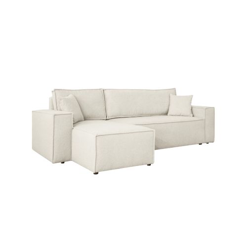 Canapé Farah D'angle Réversible Et Convertible 4 Places En Tissu Bouclette - Blanc