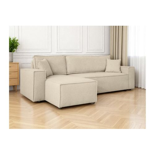 Canapé Farah D'angle Réversible Et Convertible 4 Places En Tissu Bouclette - Beige