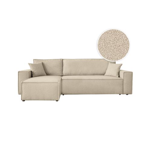 Canapé Farah D'angle Réversible Et Convertible 4 Places En Tissu Bouclette - Beige