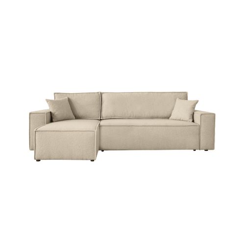 Canapé Farah D'angle Réversible Et Convertible 4 Places En Tissu Bouclette - Beige