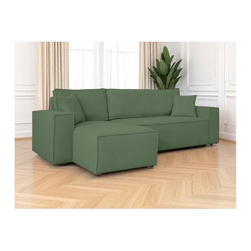 Canapé Farah D'angle Réversible Et Convertible 4 Places En Tissu Bouclette - Vert