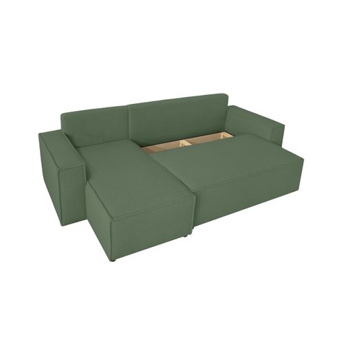 Canapé Farah D'angle Réversible Et Convertible 4 Places En Tissu Bouclette - Vert