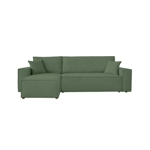 Canapé Farah D'angle Réversible Et Convertible 4 Places En Tissu Bouclette - Vert
