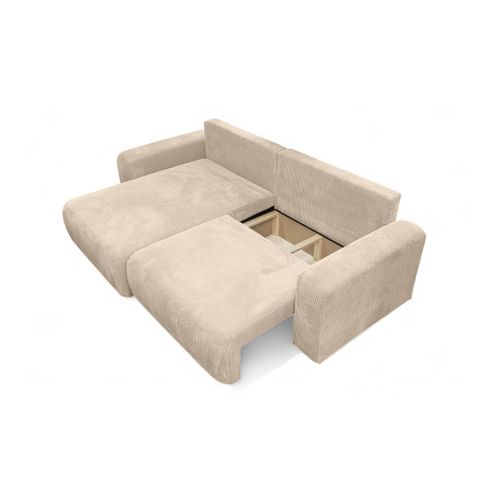 Canapé Alya D'angle Compacte Réversible Et Convertible 4 Places En Velours Côtelé - Beige