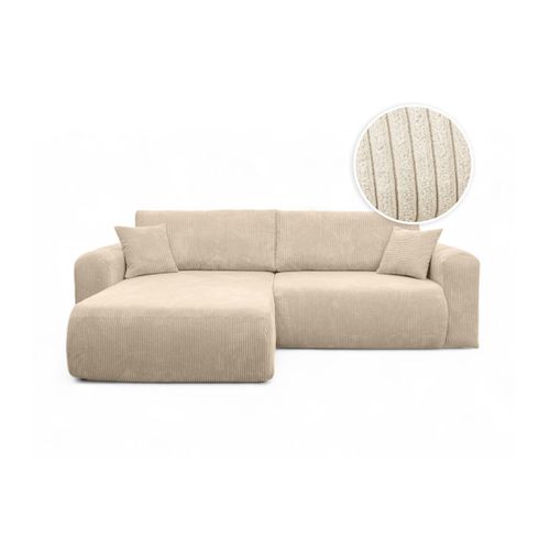 Canapé Alya D'angle Compacte Réversible Et Convertible 4 Places En Velours Côtelé - Beige