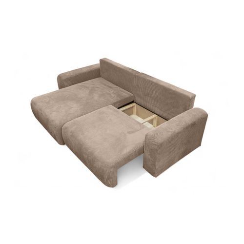 Canapé Alya D'angle Compacte Réversible Et Convertible 4 Places En Velours Côtelé - Taupe